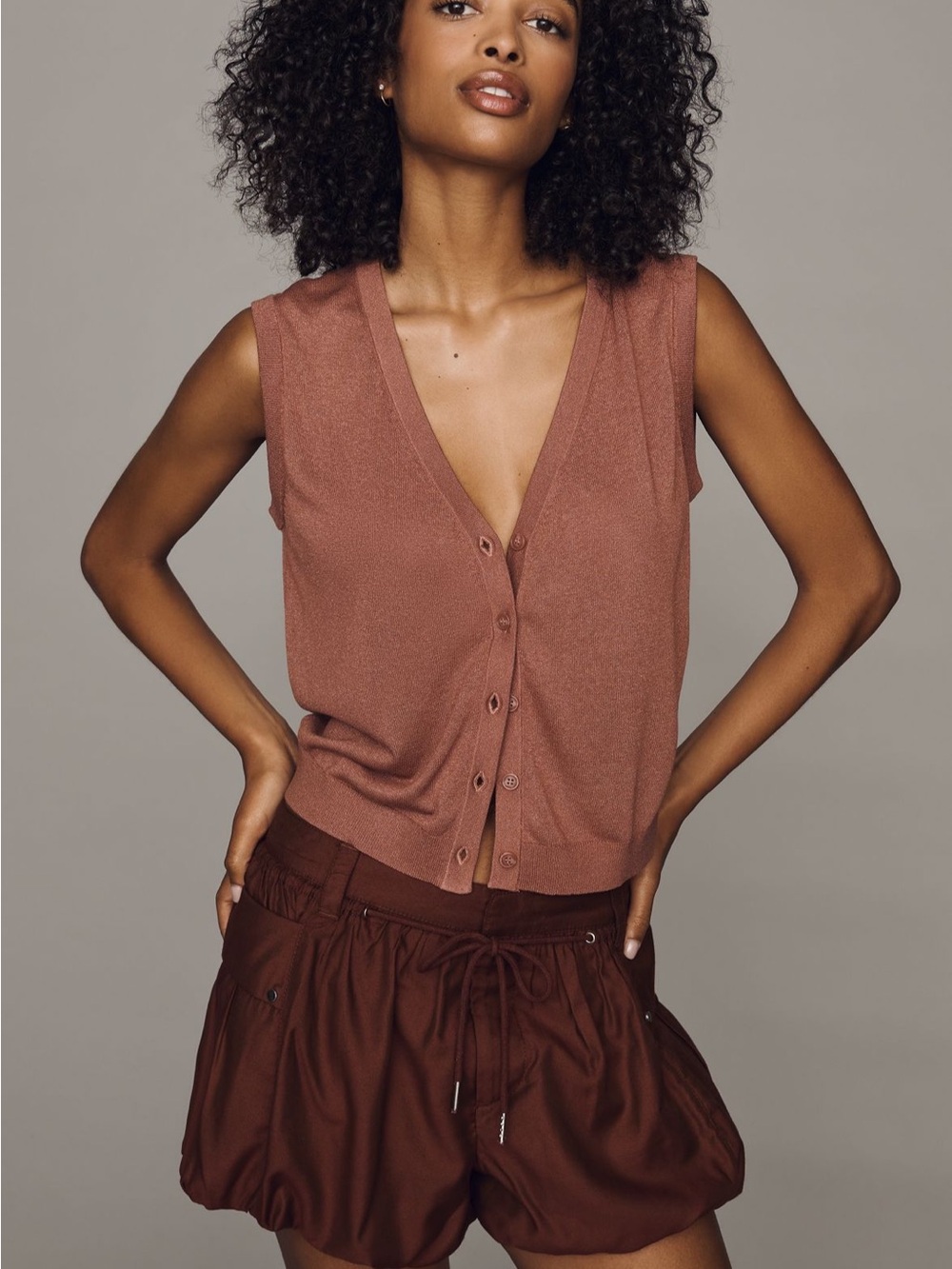 Anthropologie Rust Button-Front Sleeveless Knit Vest